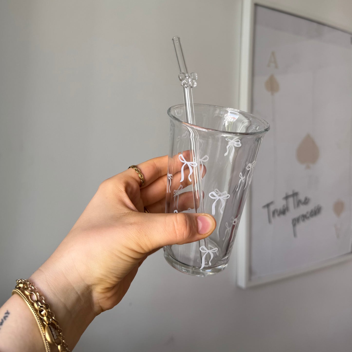 White Bow Glass with Bow Straw