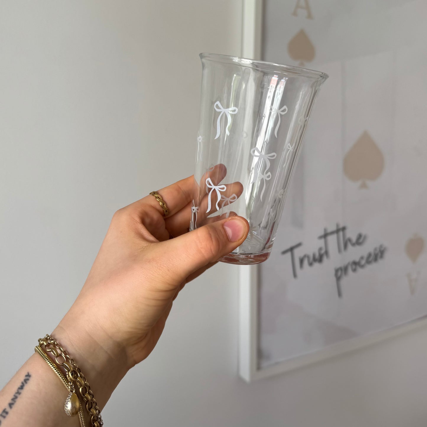 White Bow Glass with Bow Straw